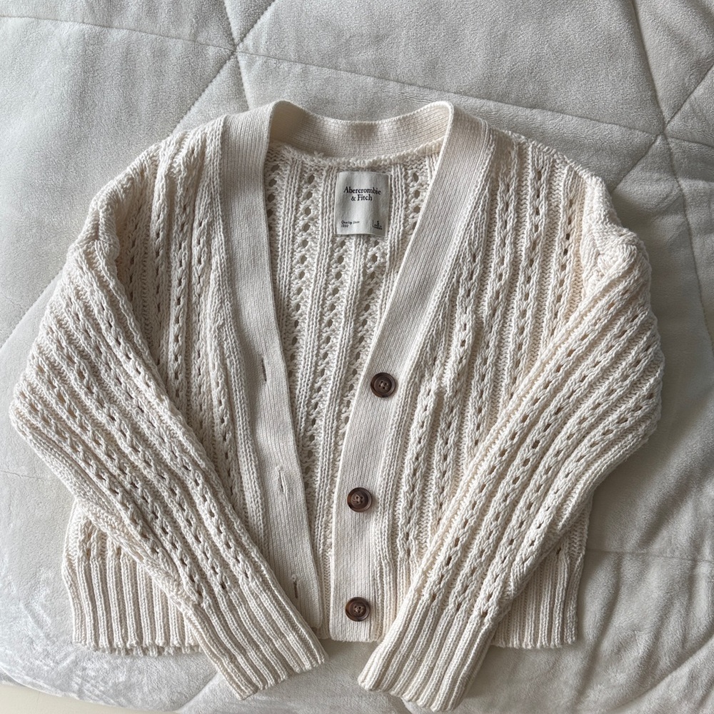 Abercrombie & Fitch Ivory Open-Knit Button Front Cardigan